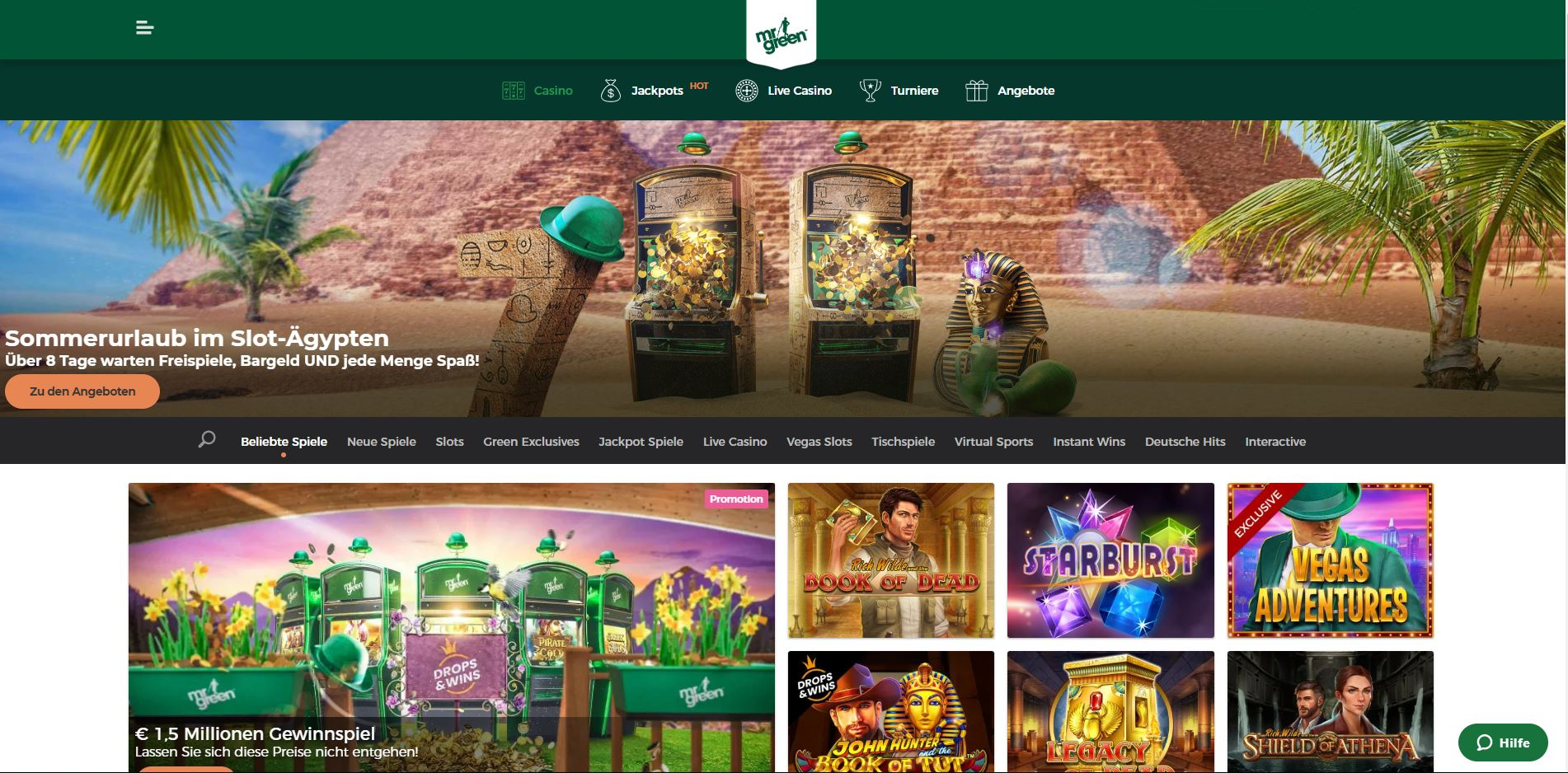 Die Webseite vom Mr Green Online-Casino.